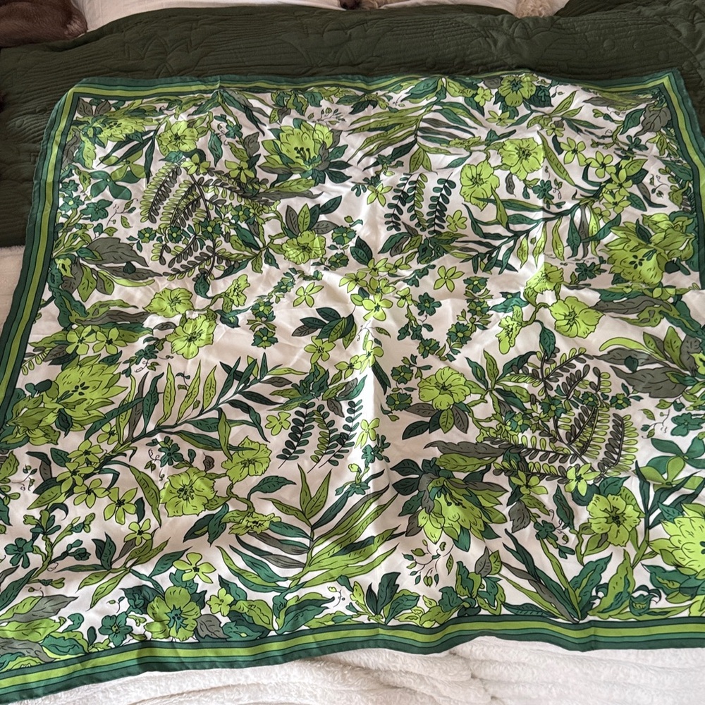 Floral Green and White scarf